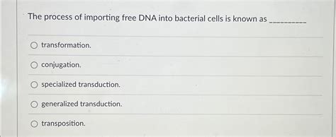 Solved The Process Of Importing Free Dna Into Bacterial Chegg