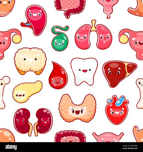 Cartoon Human Organ Characters Seamless Pattern Background Vector Body