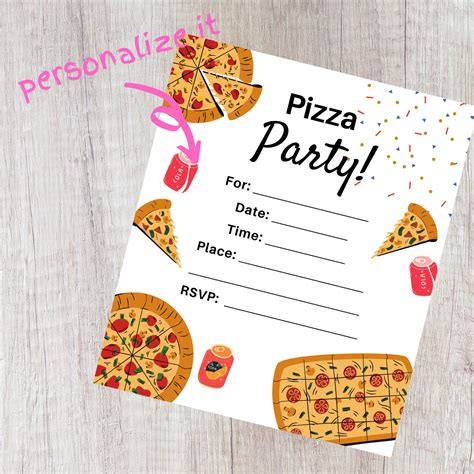 Pizza Party Invitation Pizza Birthday Party Printable Instant Download