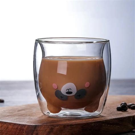 Taza De Caf Con Dise O De Oso Gato Y Pato Vaso Transparente Creativo