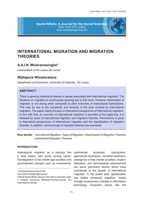 (PDF) INTERNATIONAL MIGRATION AND MIGRATION THEORIES