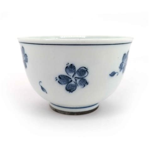 Taza De T De Cer Mica Japonesa Blanca Con Flores Azules Hana