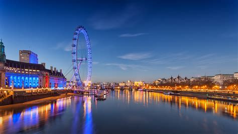 river, London, London Eye, Ferris Wheel, Lights, Reflection, River ...