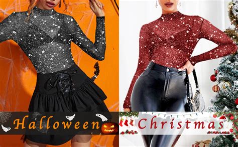 Mangopop Women S Long Sleeve Short Sleeve Glitter Sheer Mesh Tops T Shirt Blouse Clubwear At