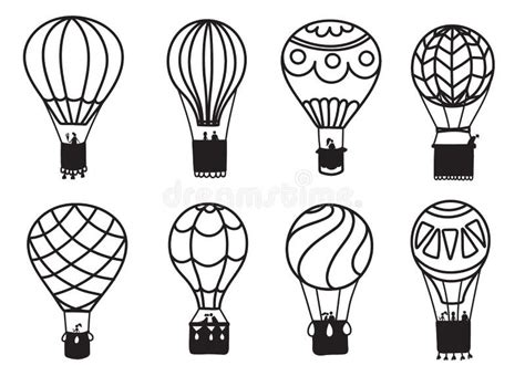 Set Of Vector Outline Hot Air Balloons Stock Vector Illustration Of