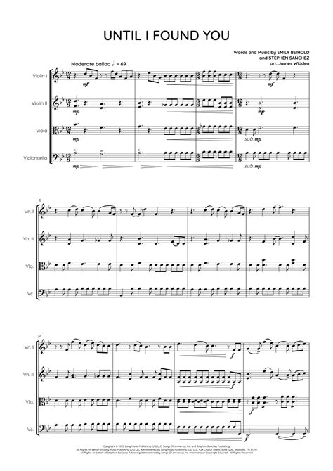 Until I Found You Arr James Widden By Stephen Sanchez Sheet Music For String Quartet At Sheet