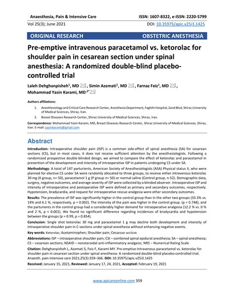 PDF Pre Emptive Analgesia Effect Of Intravenous Paracetamol And