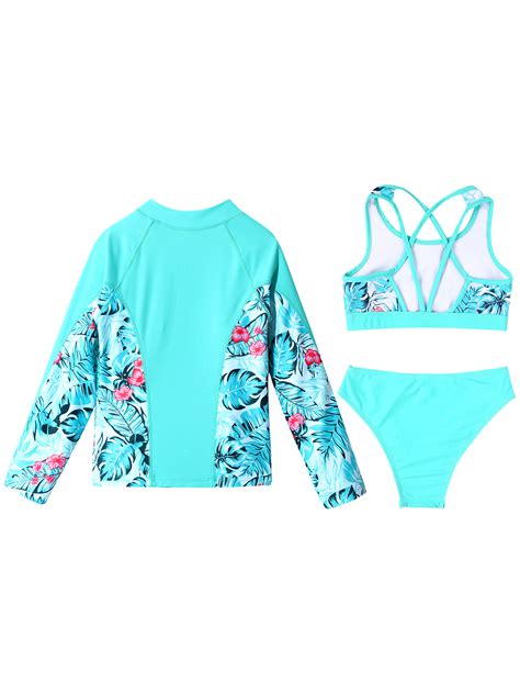 Yuumin 3 Pcs Rash Guard Sets For Girls Upf 50 Swim Tank Shirts Bikini Crop Top Brief Bathing