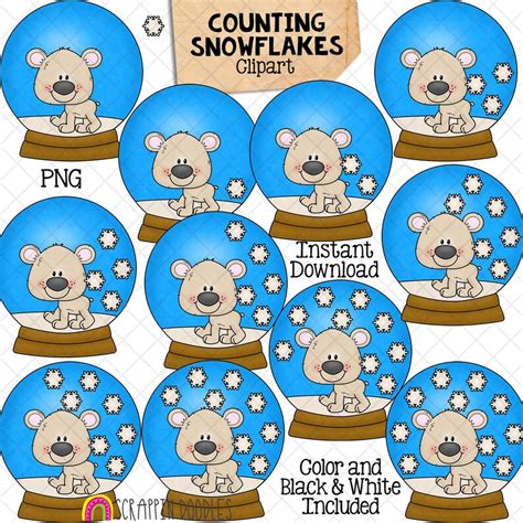 Counting Snowflakes Clipart Winter Polar Bear Snowglobe - Etsy