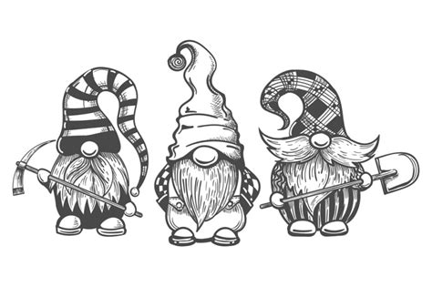 Black white gnomes By vectortatu | TheHungryJPEG