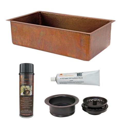 Premier Copper Products Undermount Hammered Copper 33 In 0 Hole Single Bowl Kitchen Sink In