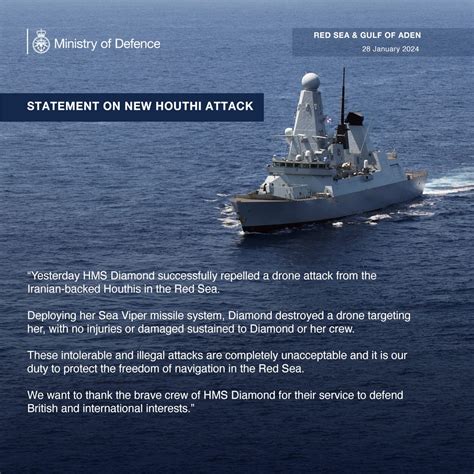 Britain Yesterday Hms Diamond Successfully Repelled Houthi Drone