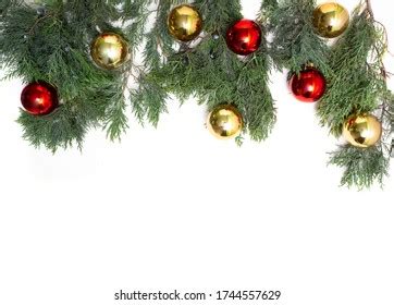 Christmas Border Tree Branches Golden Baubles Stock Photo 228004093