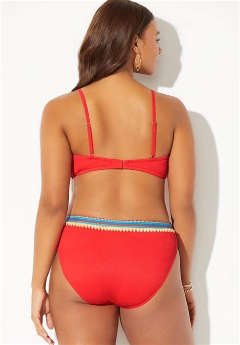 Mentor Tie Front Ribbed High Waist Bikini Set Red Multi Aztec Red Multi Aztec Swimsuits