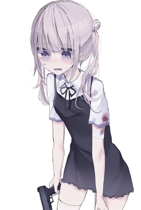 Safebooru 1girl Bandaged Arm Bandages Bandaid On Cheek Bangs Black