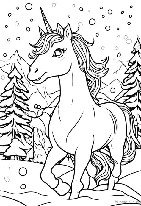 Einhorn Im Schnee Fantasy Ausmalbild De