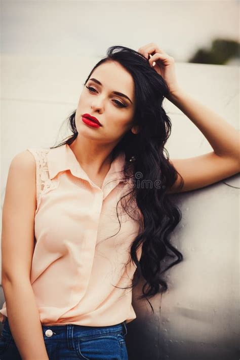 Brunette Posing Outdoors Stock Photo Image Of Emotion