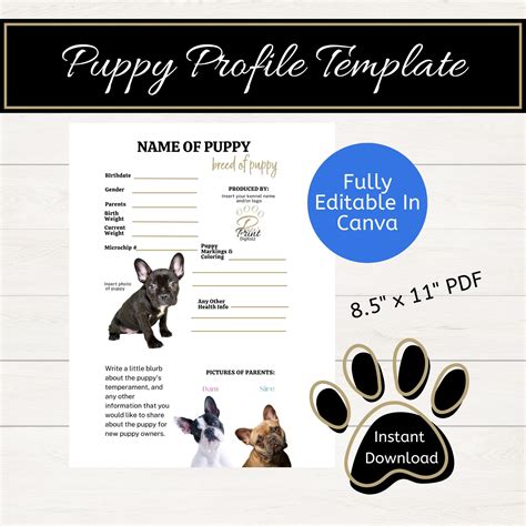 Breeder Puppy Profile Template Breeding Starter Bundle Whelping Kit