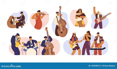 Set Of People With Different Musical Instrument Vector Flat