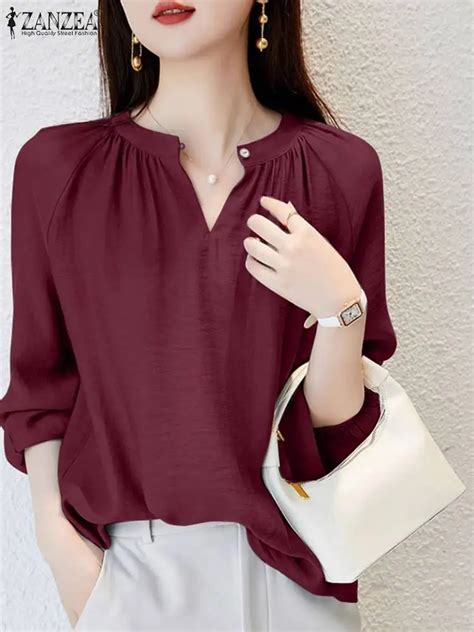 Zanzea Fashion Solid Color Blusas Mujer Elegant Ol Blouse Woman Long