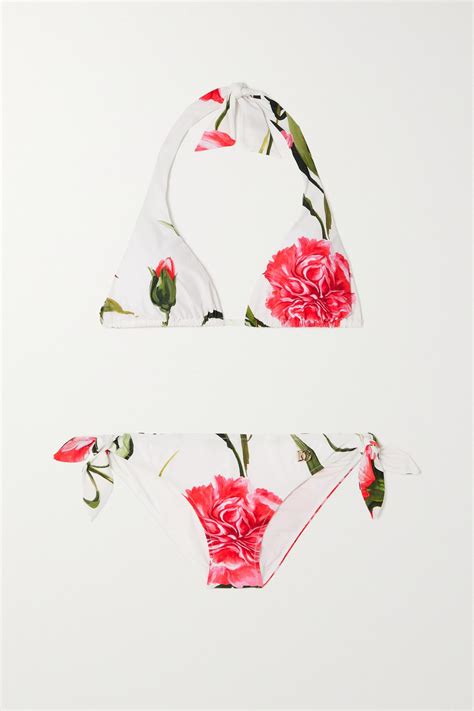 Dolce Gabbana Pink Floral Print Halterneck Bikini Editorialist