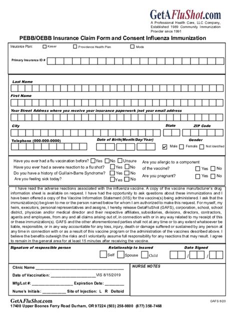 Or Pebb Oebb Insurance Claim Form And Consent Influenza