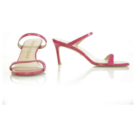 Stuart Weitzman Aleena Slide Pink Patent Leather Heel Strappy Sandals