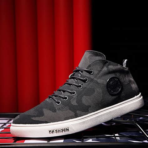 Men Canvas Shoes High Top Military Camouflage Casual Shoes Plimsolls