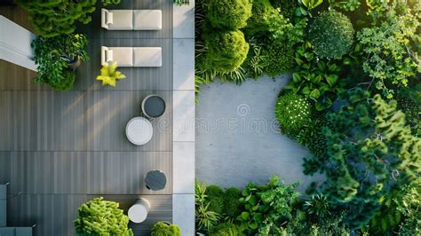 Generative AI Modern Garden Design with Terrace in Top View Business ...