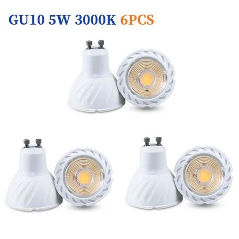 6pcs Ampoules Led Gu10 5w Blanc Chaud 3000k 50w Ampoule Halogène