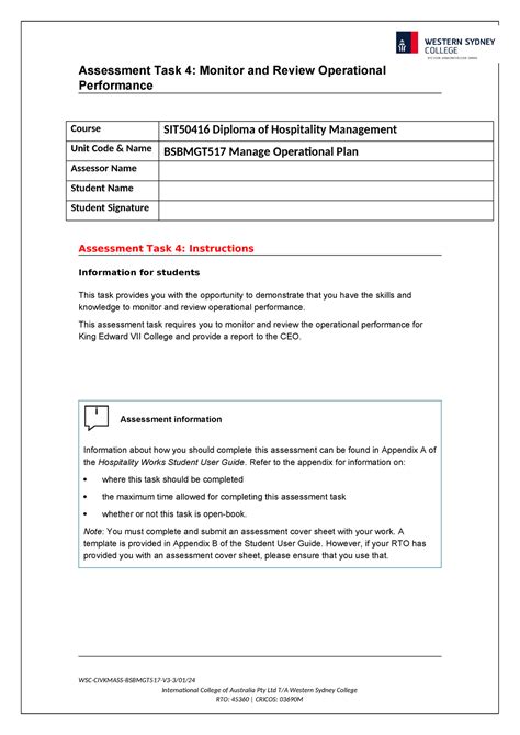 Assessment Task Bsbmgt Assessment Task Monitor And Review