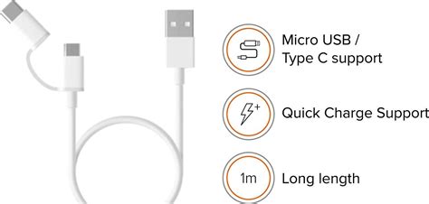 Mi 2-in-1 USB Cable (Micro USB to Type C) 100 cm - White | SJV4082TY ...