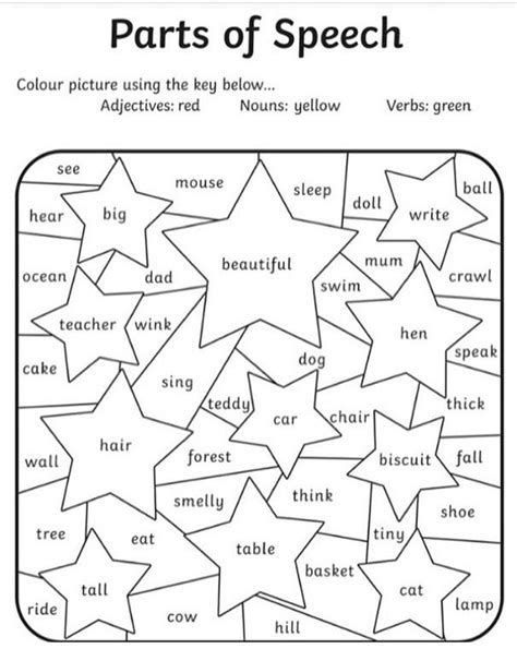 Parts Of Speech Coloring Page 0E2 Worksheets Library