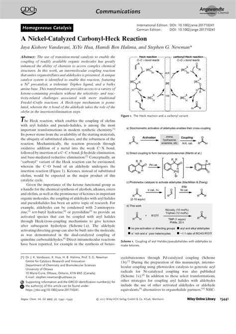 (PDF) A Nickel‐Catalyzed Carbonyl‐Heck Reaction