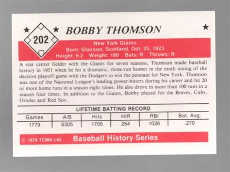 1979 TCMA THE 1950s Bobby Thomson New York Giants 202 Presque Comme