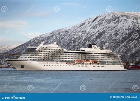 Majestic Viking Venus Cruise Ship Docked in the Port of Tromso, Against ...