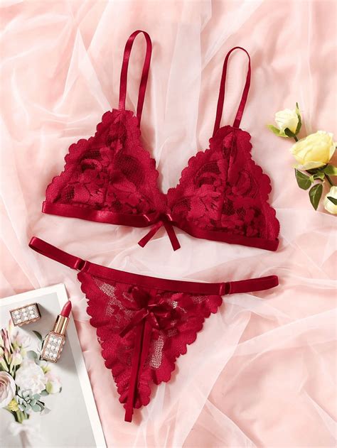 Conjunto Lingerie Calcinha Fio e Sutiã Renda Sexy Luxo Lingerie