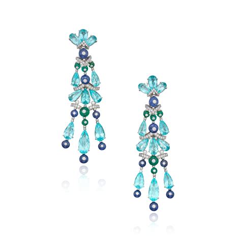 Pair of Paraíba Tourmaline Sapphire Emerald and Diamond Earclips