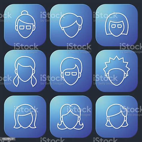 Female Faces Icons Set Stock Illustration Download Image Now Adult