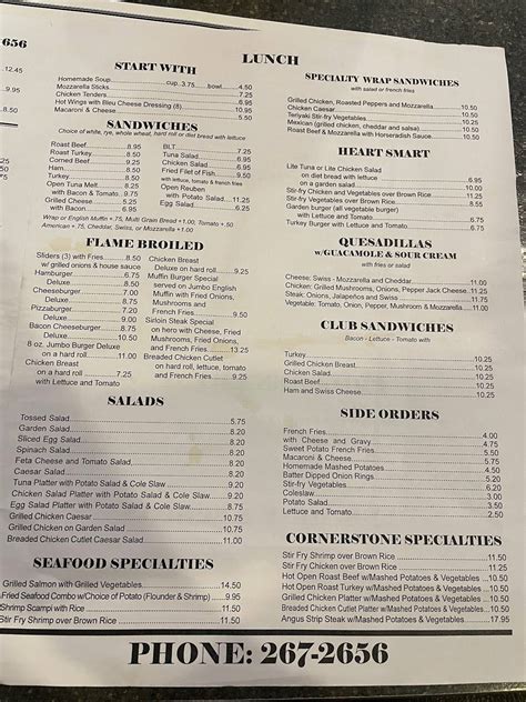 Menu at Cornerstone restaurant, Congers