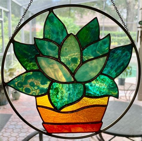 Potted Succulent Stained Glass Pattern Pdf Digital File Etsy