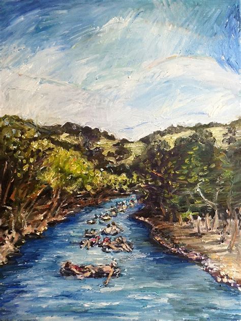 Devine Paintings: Tubing the River oil painting