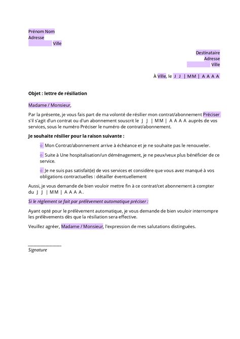 Modèle lettre de résiliation d un abonnement ONLYOFFICE