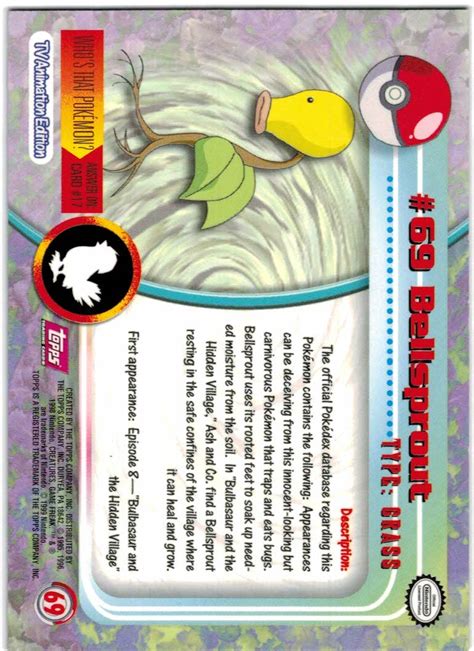 1999 Topps Pokemon TV Animation Series 1 Red 69 Bellsprout Red