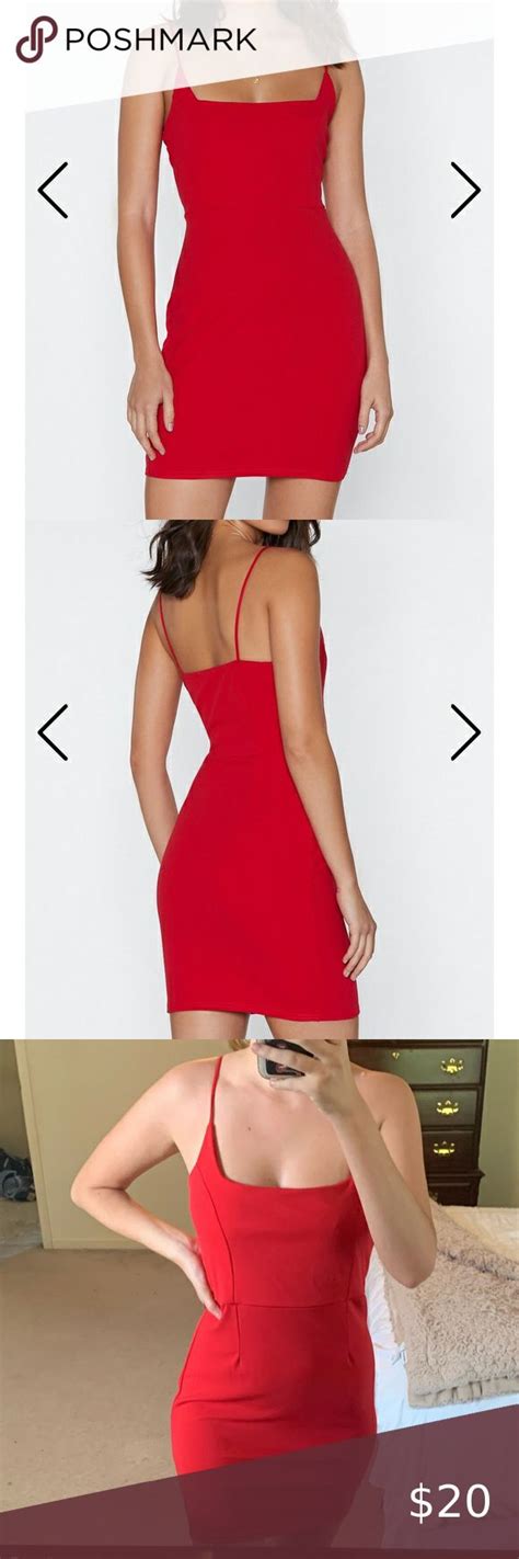 Red Square Neckline Bodycon Dress