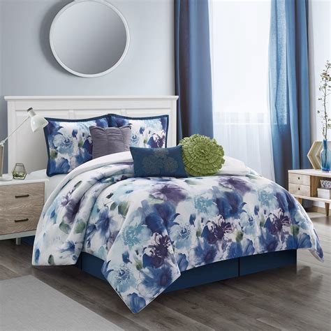 Nanshing Krista 7 Piece Floral Bedding Comforter Set Purpleblue