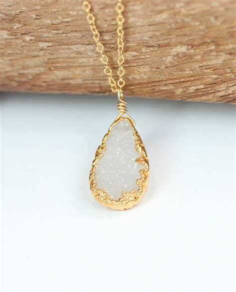 Druzy Necklace Raw Crystal Necklace White Drusy Pendant Sparkly