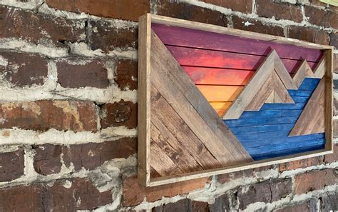 Rustic Dark Blue Water And Sunset Rustic Mountain Art Wall Decor Rustic