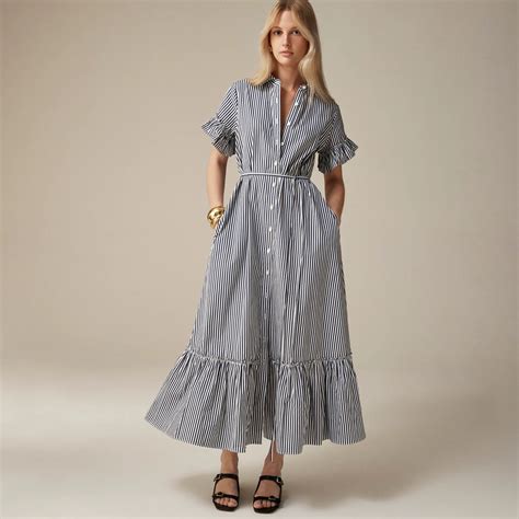 J Crew Amelia Maxi Shirtdress In Stripe Cotton Poplin For Women