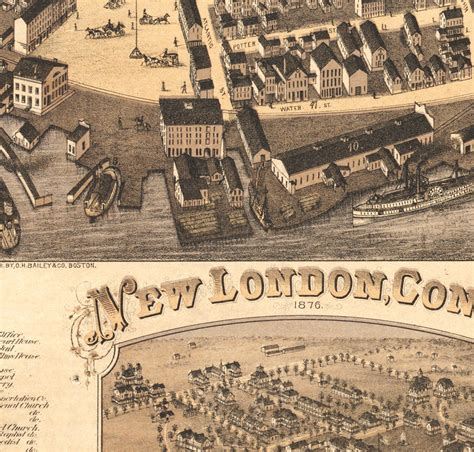 New London Connecticut 1876 map BirdsEye View Panoramic - VINTAGE MAPS ...